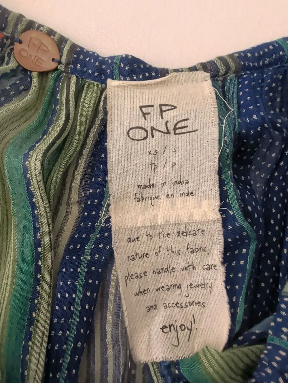 Free People ONE One Summer Lace Crochet Peasant Blouse Blue Green XS